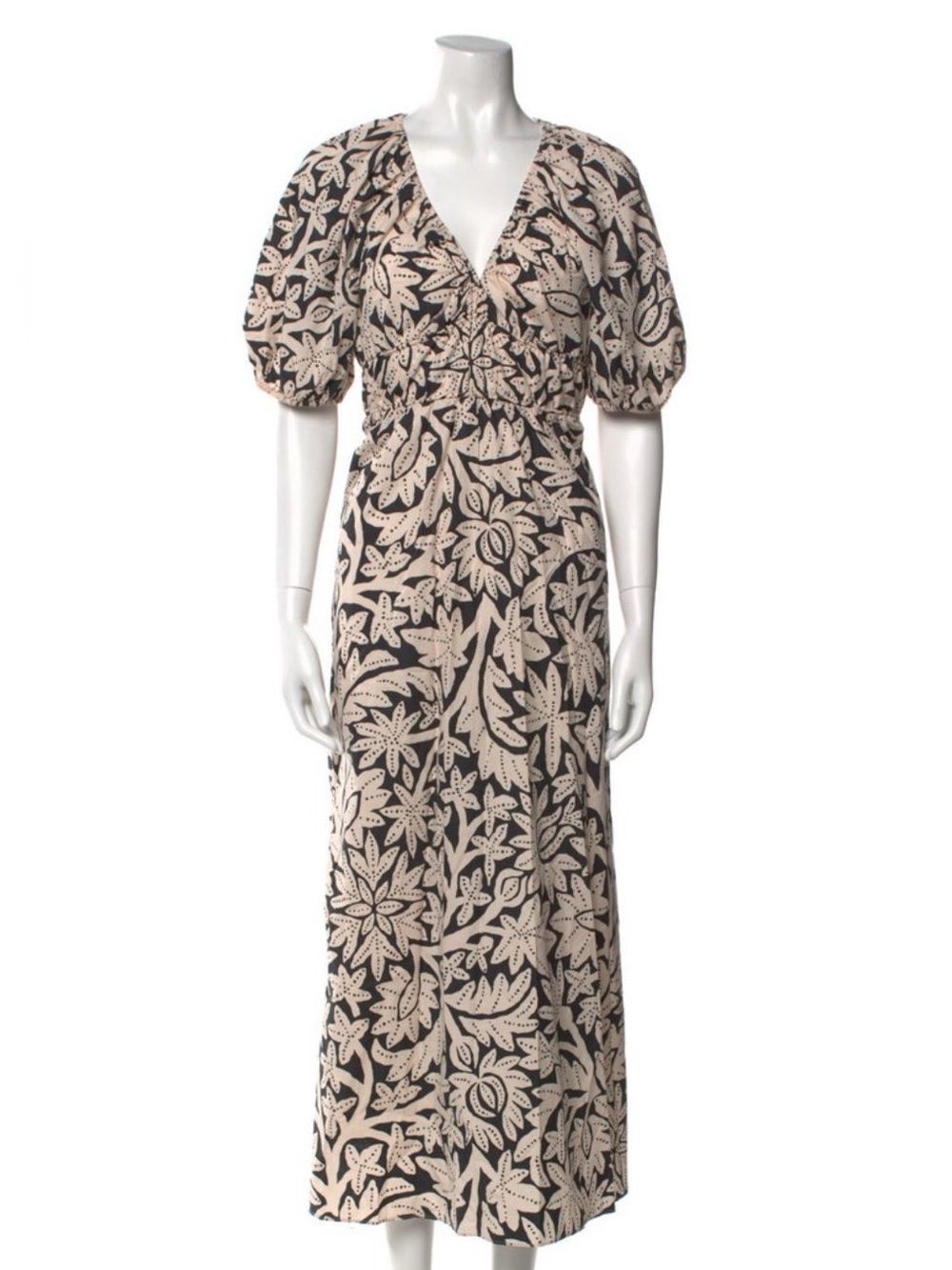 SAYLOR Lincoln Maxi Dress Beige and Black Floral V-Neck Medium M
